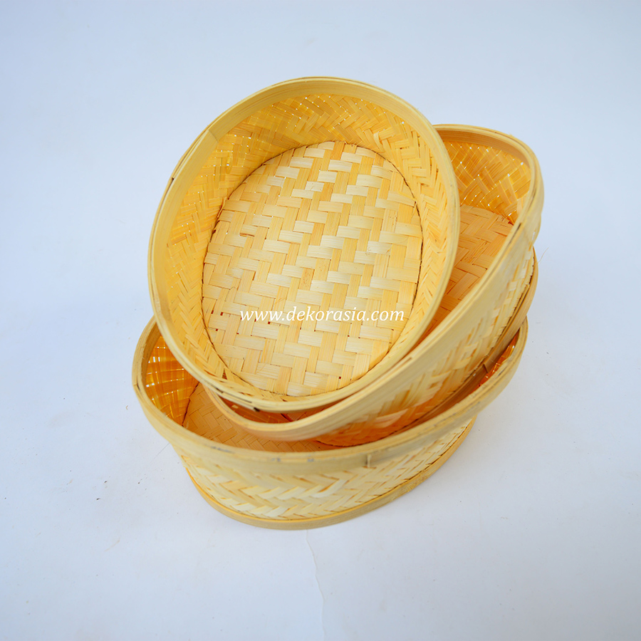 Natural Bamboo Woven Basket Set Of Three